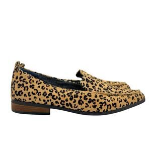 Dr Scholls Loafers Womens 8.5 W Leopard Print Calf Hair Leather Shoes Flats Wide